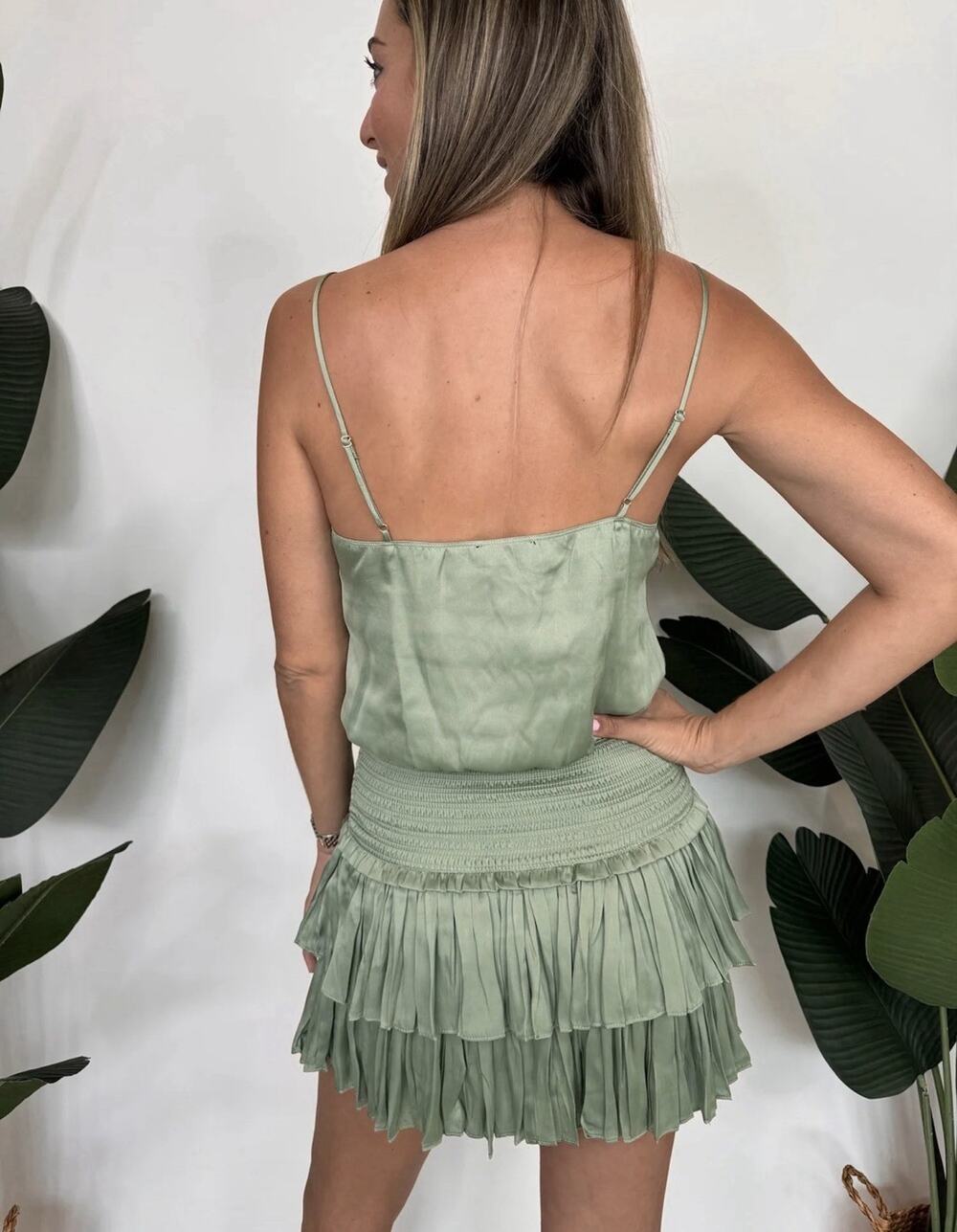 Reset By Jane Green Tiered Pleated Amore Ruffle Stretch Waist Skort Sz L NWOT